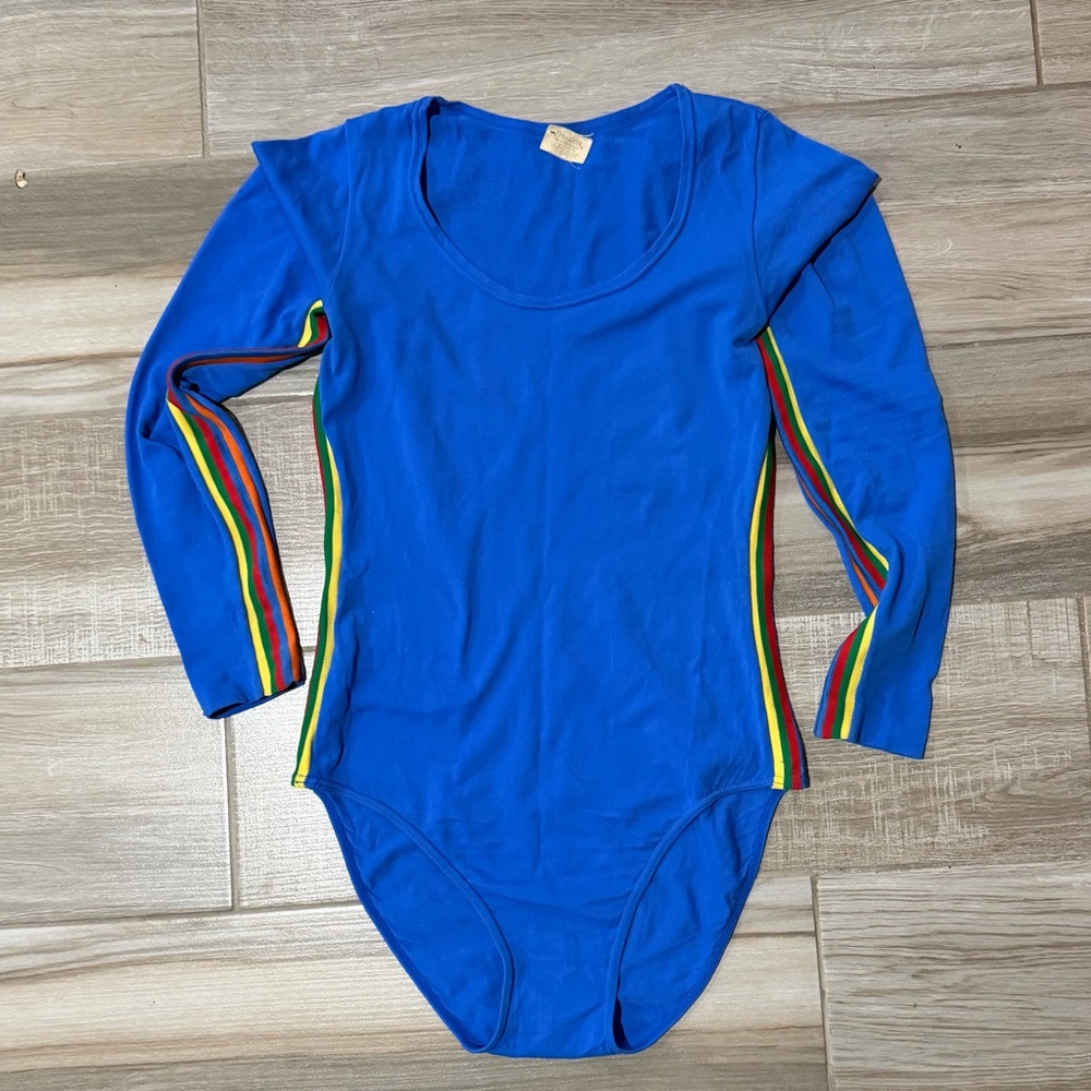 Vintage Danskin Blue Bodysuit with Rainbow Stripes